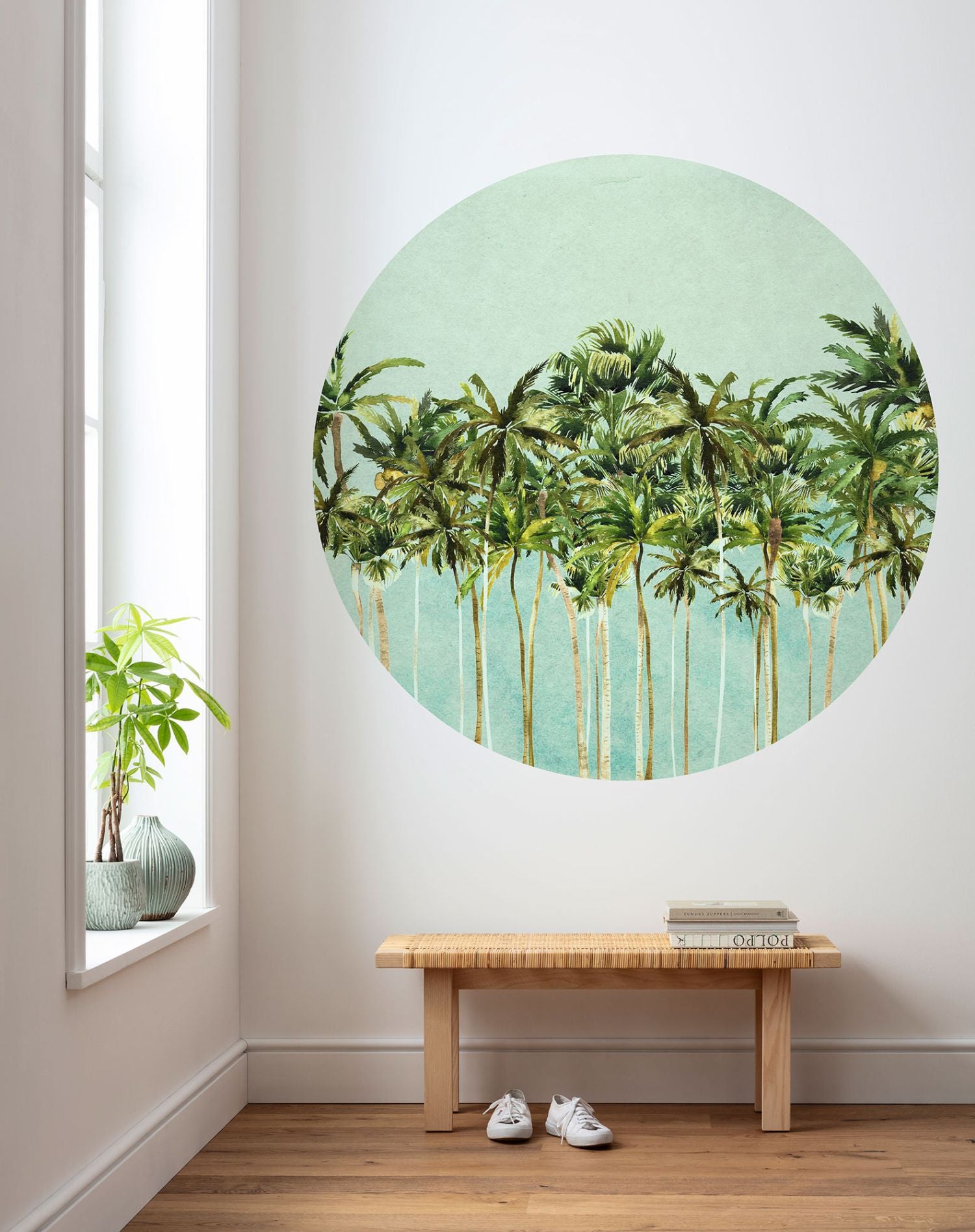 Komar zelfklevende behangcirkel Coconut Trees groen en blauw – Ø 125 c