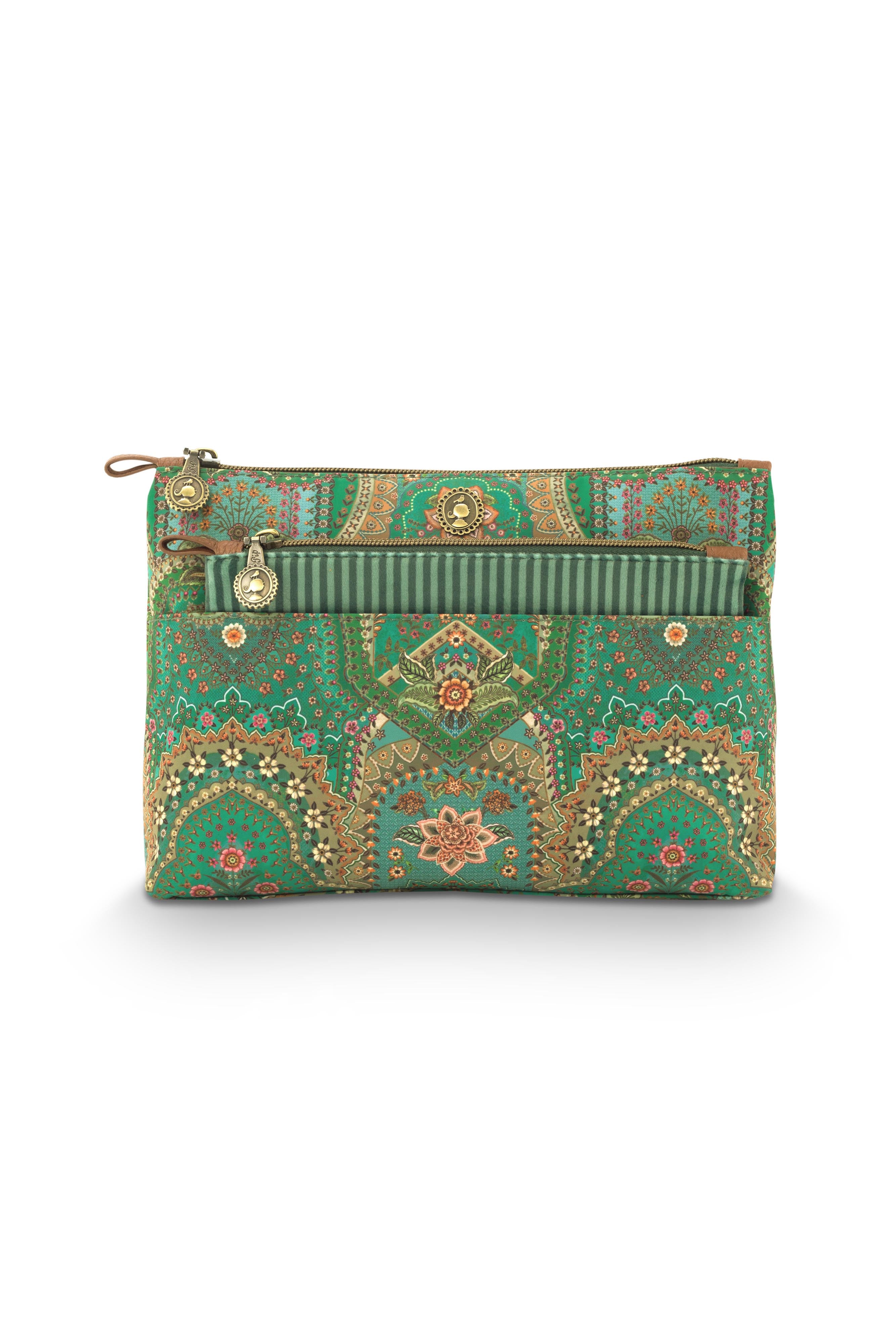 Pip Studio – Caryn Make-up Tasje Dames – Jabali – Groen – Set van 2
