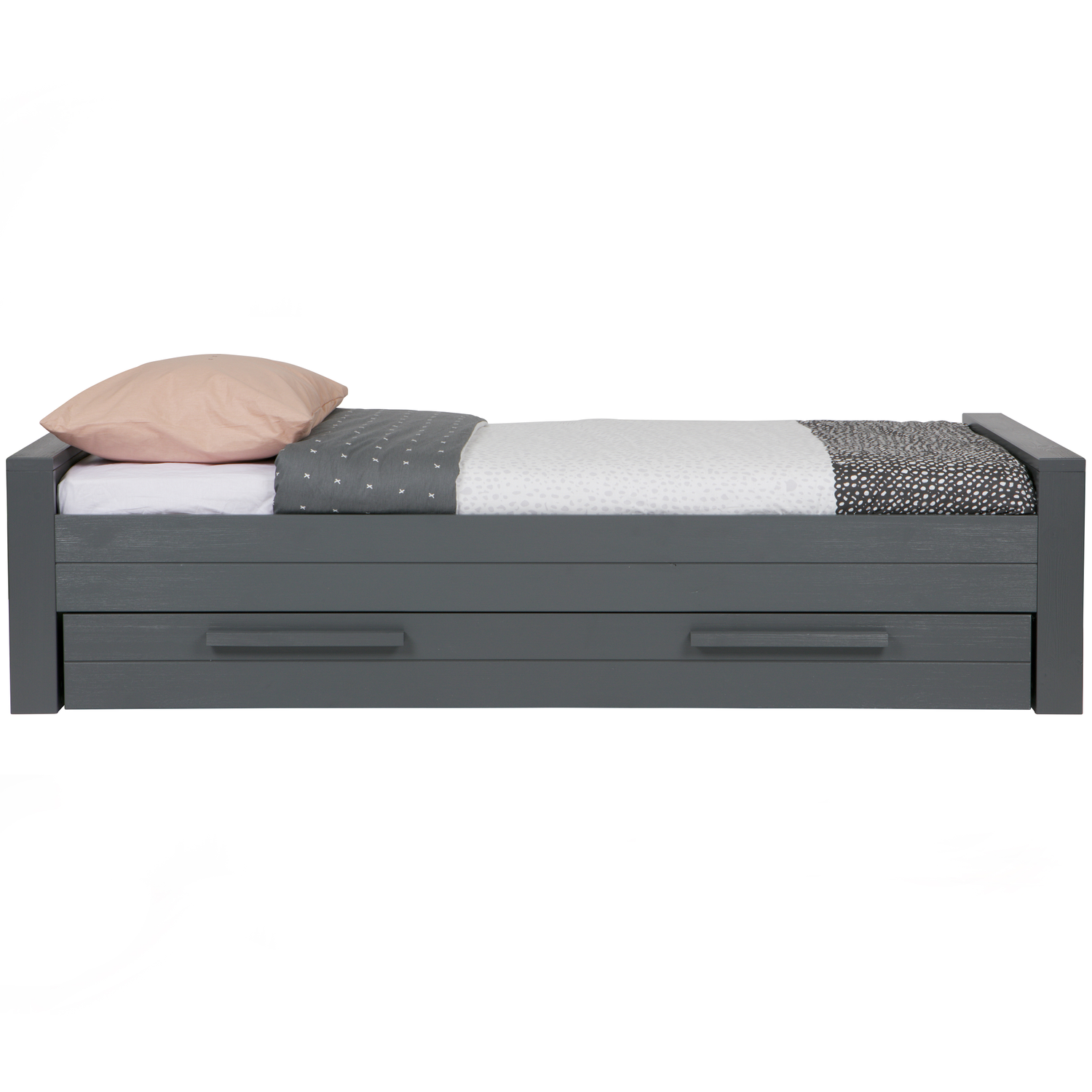 WOOOD bed excl lade Dennis – Grenen Geborsteld – Grijs – 53x219x95