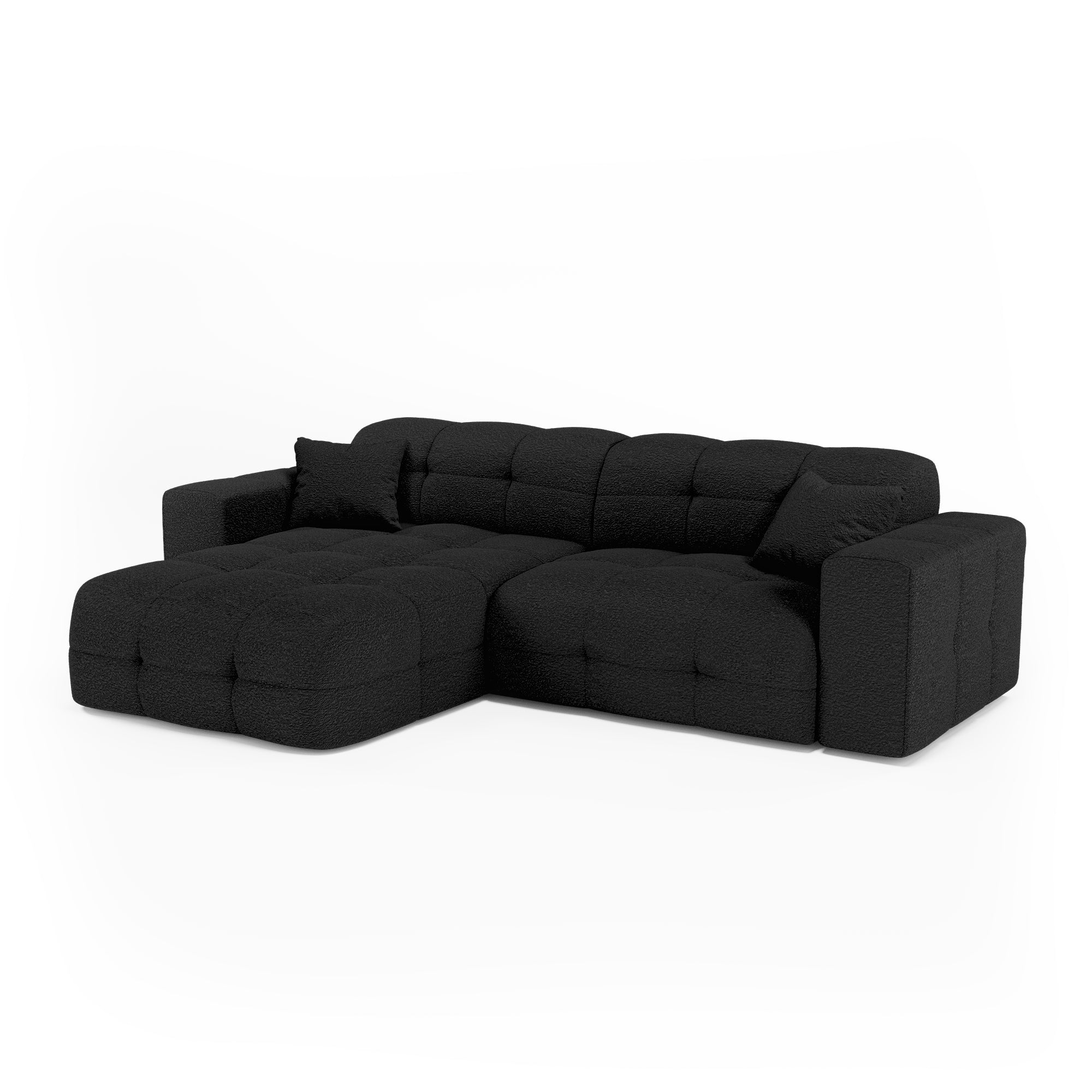 Premium Interiors – Hoekbank links COCOON – bouclette stof donker antr