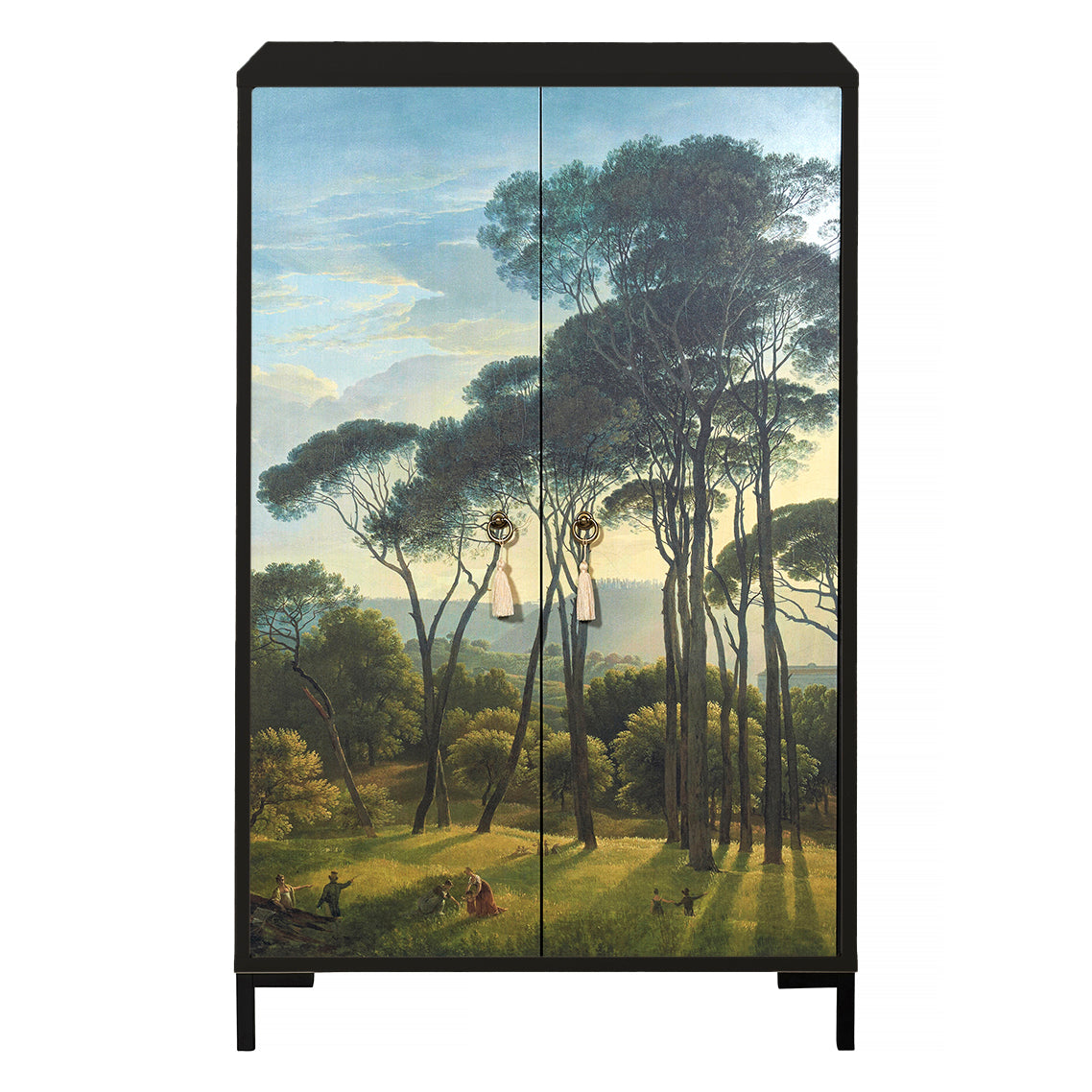 Dressoir van MDF met 2 decoratieve deuren, motief in natuurlijke groen