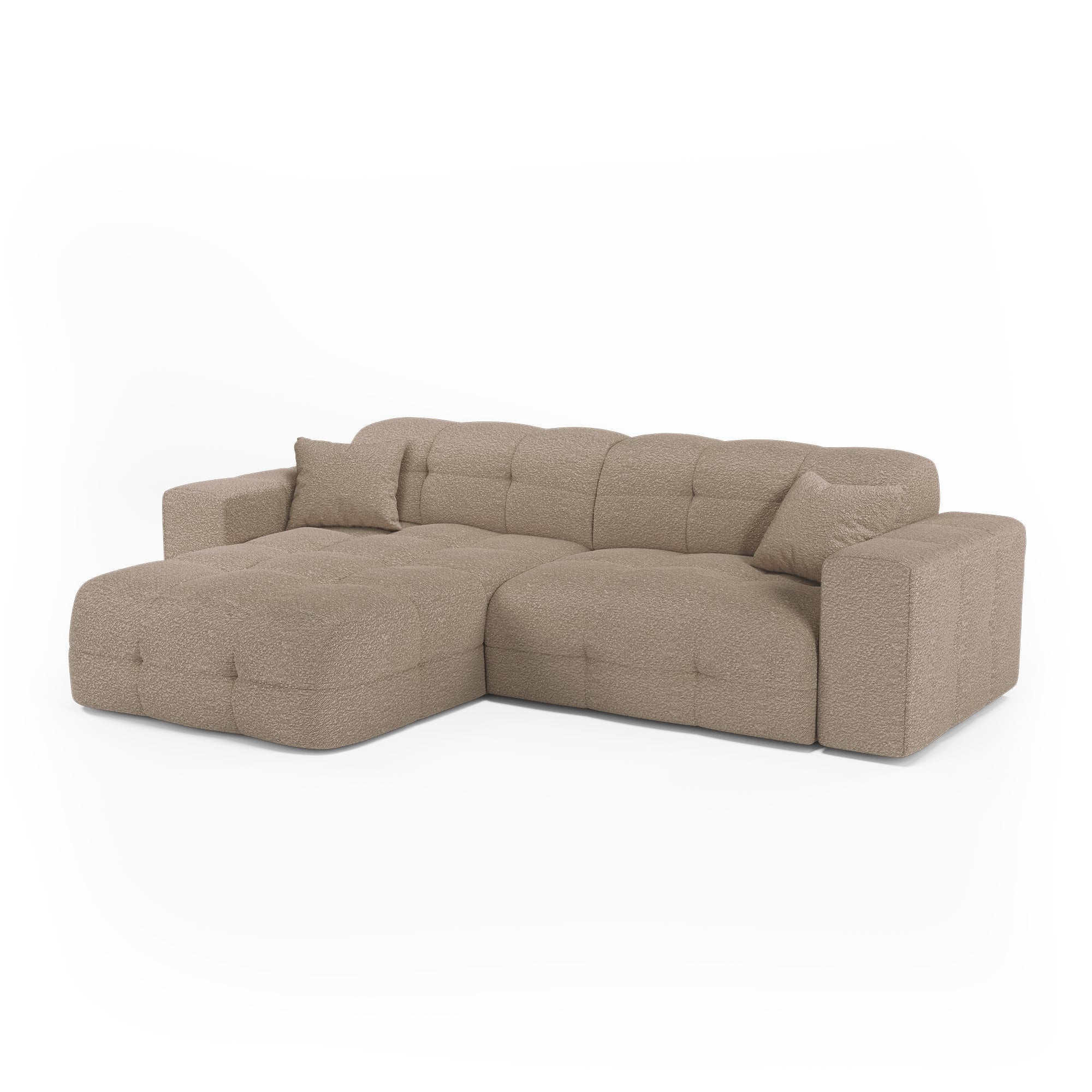 Premium Interiors – Hoekbank links COCOON – bouclette stof mol 230cm