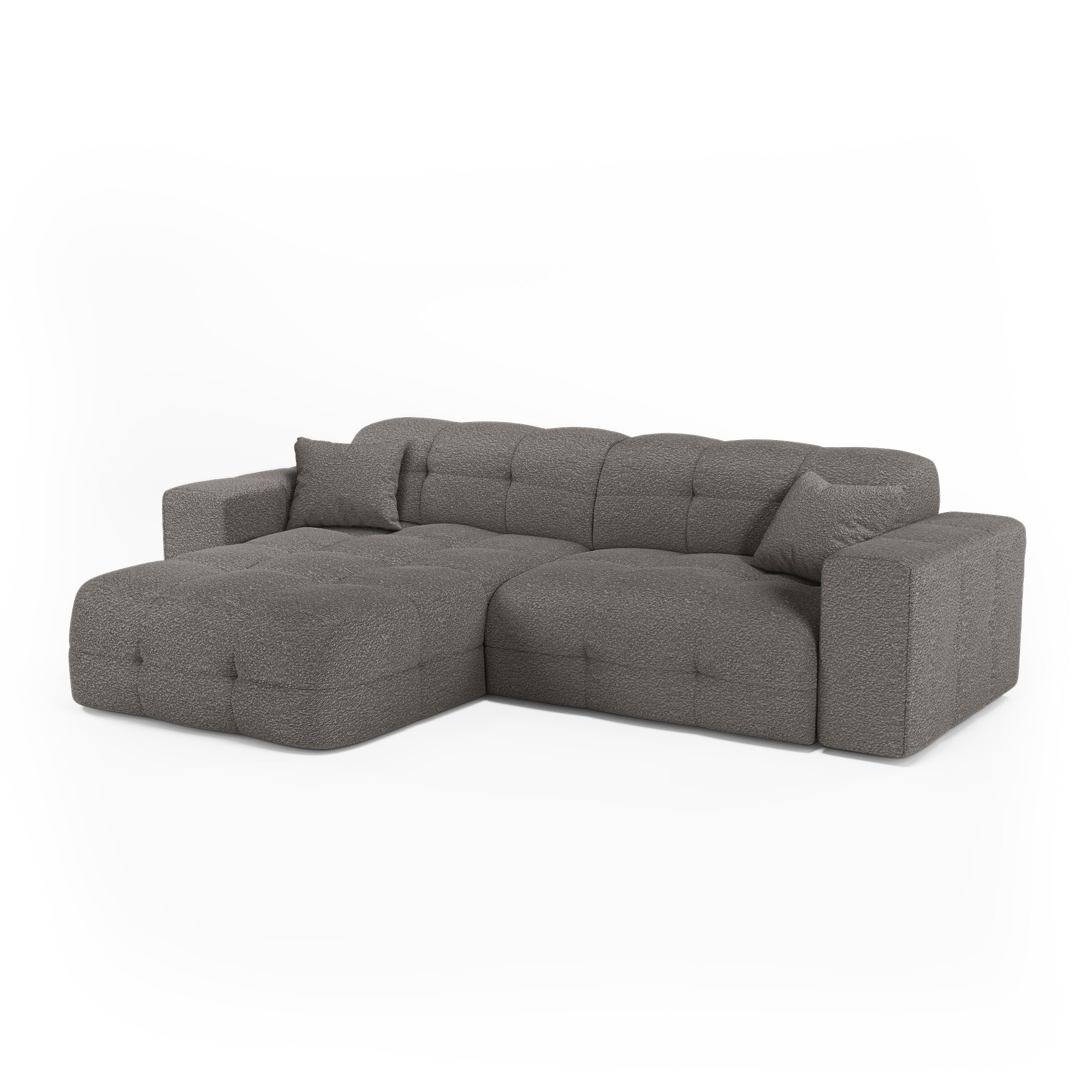 Premium Interiors – Hoekbank links COCOON – bouclette stof grafiet gri
