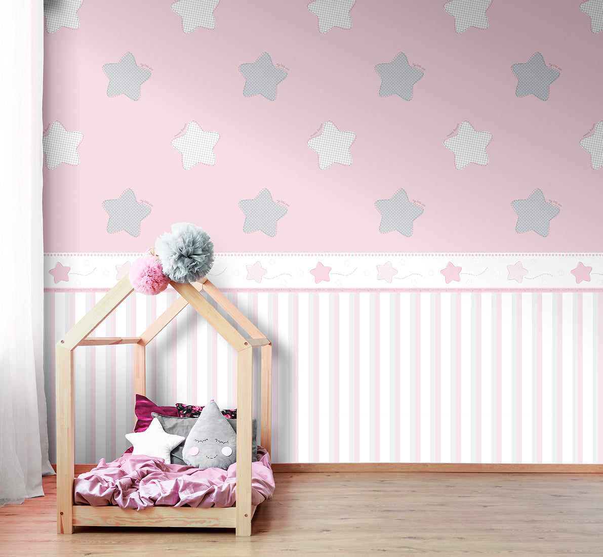 Sanders & Sanders zelfklevende behangrand sterren roze en wit – 500 x
