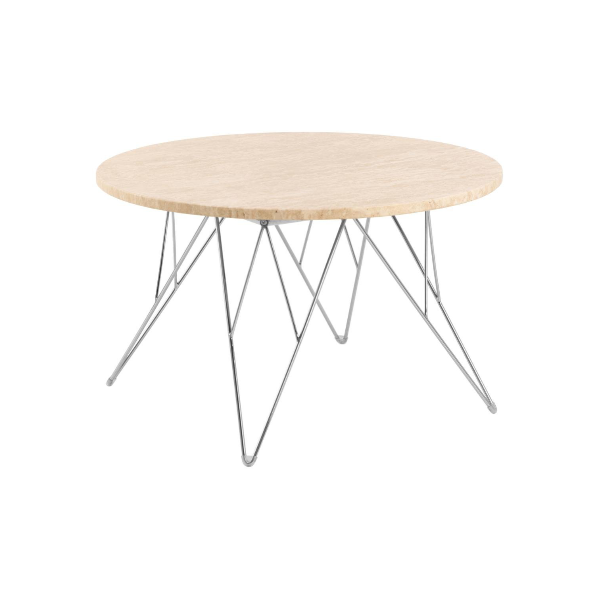 Rebellenclub Salontafel Broome – ø80 – Travertin Look Met Chrome Poten