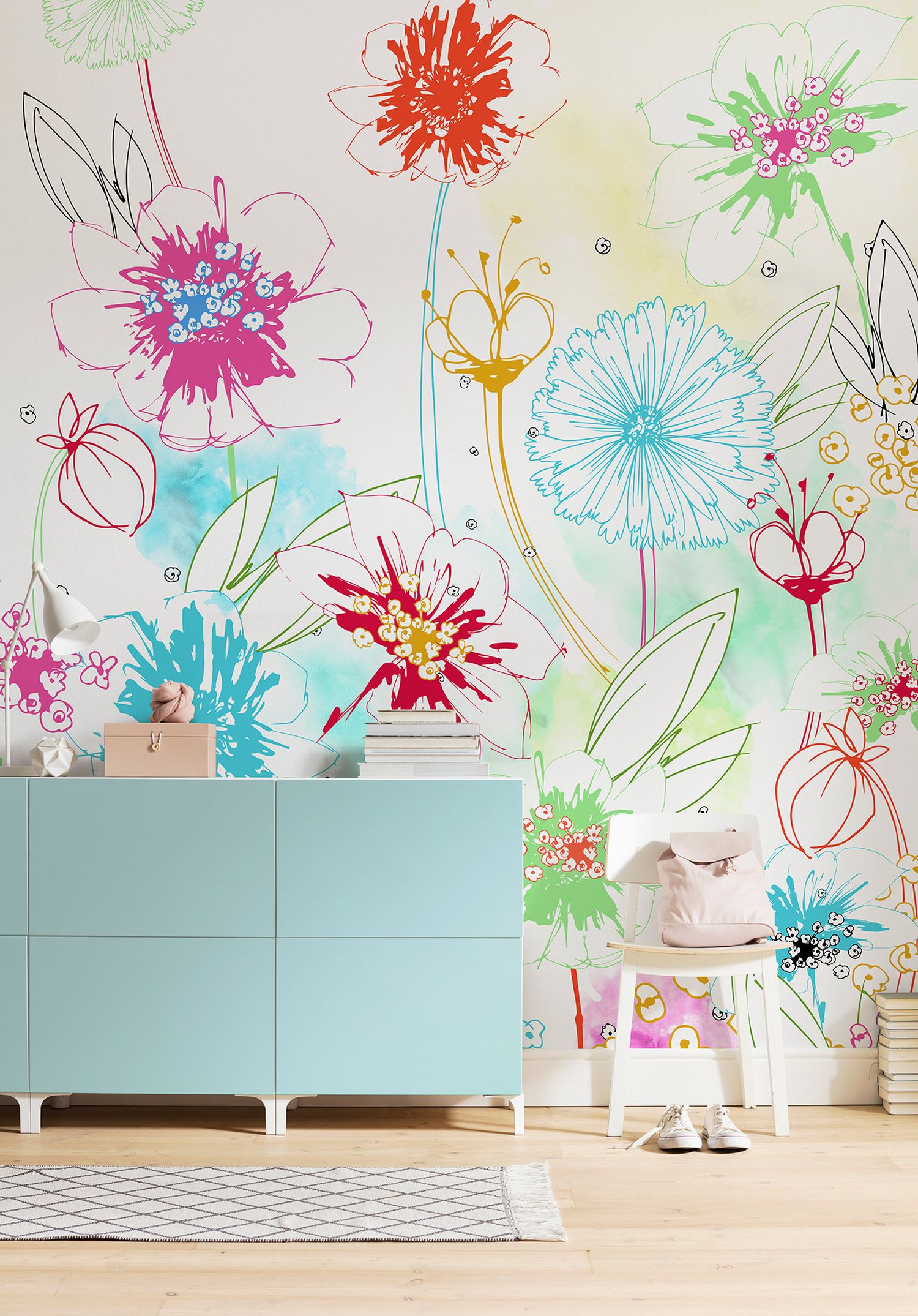 Komar fotobehang speelse bloemen multicolor – 200 x 250 cm – 611628