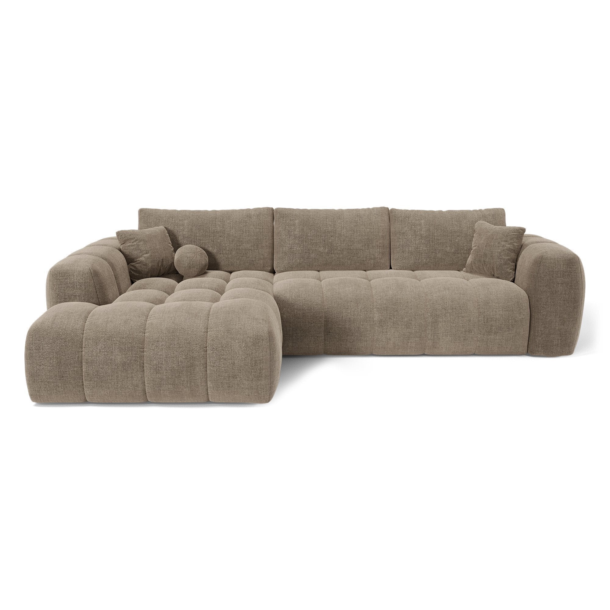 Premium Interiors – Hoekbank links met kist SKY – geweven stof mol 310