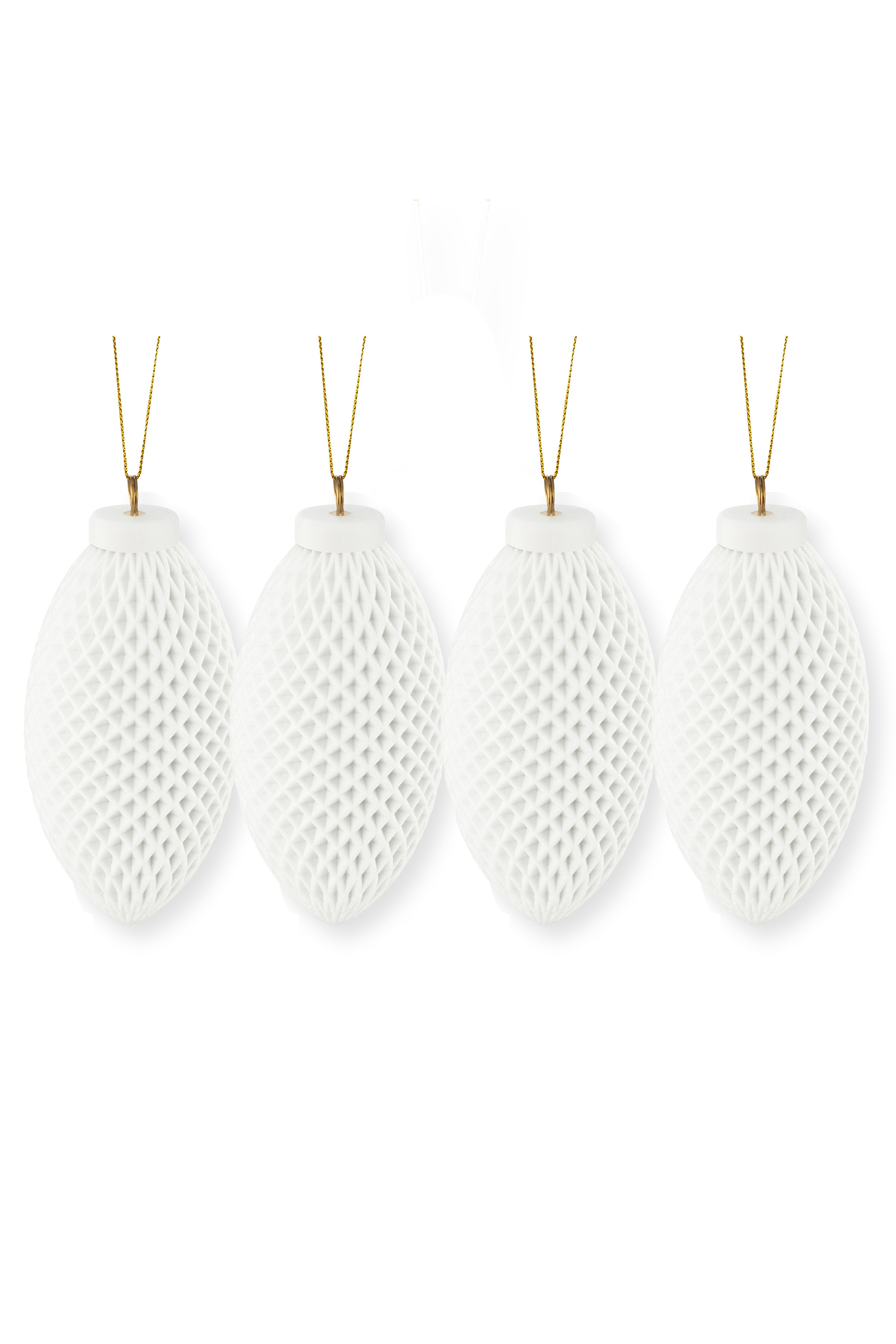 vtwonen Kerstbal Wafel- Porselein – 6.5x14cm – Set van 4