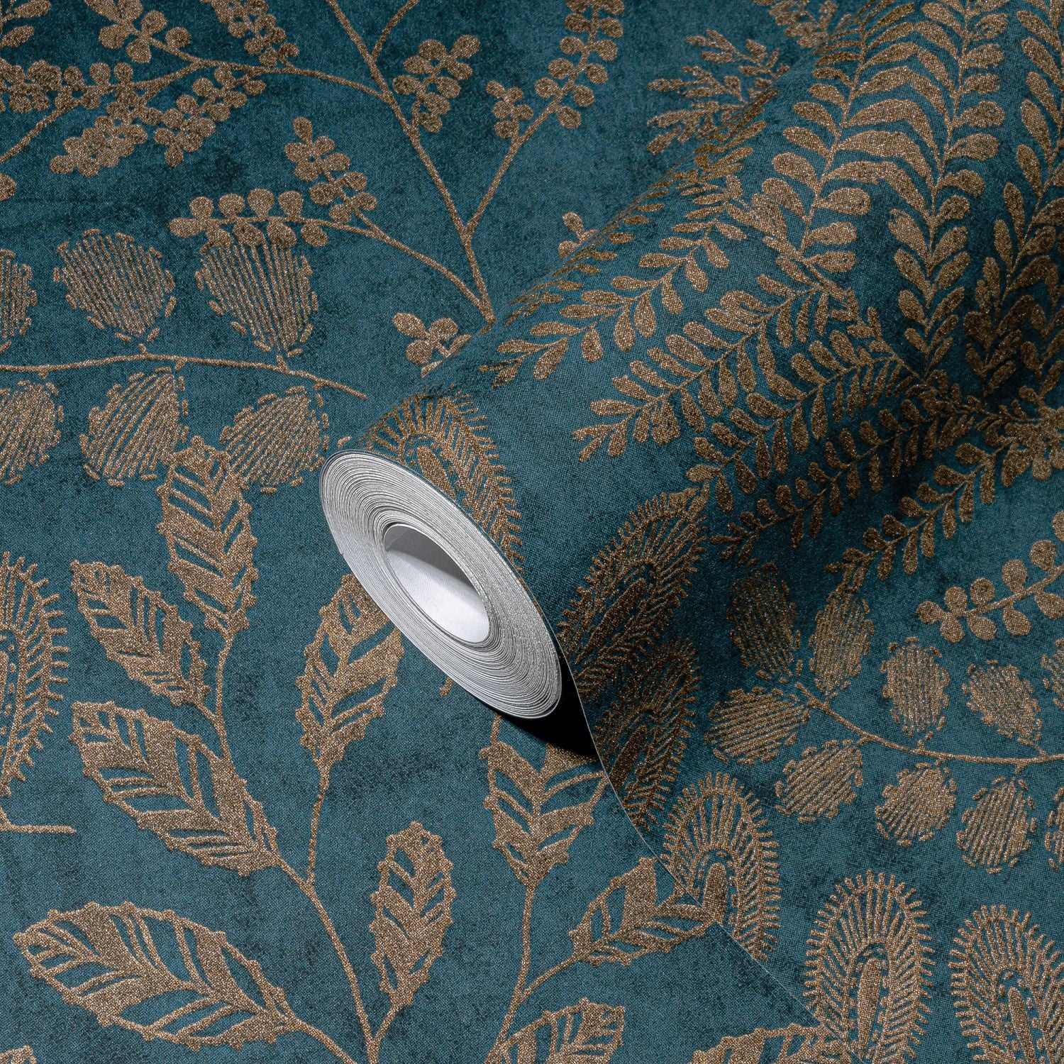 A.S. Création behang bloemen blauw, goud en turquoise – 53 cm x 10.05