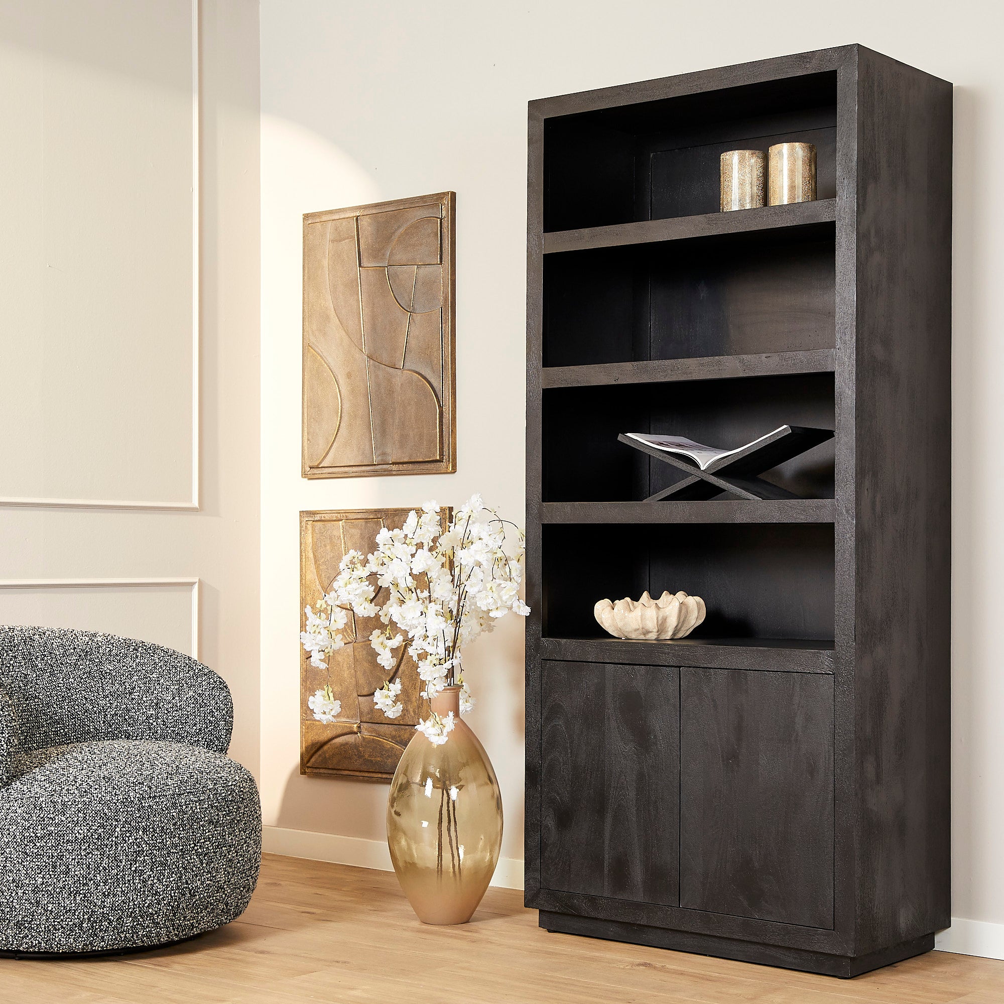 Starfurn boekenkast Brussel – zwart – 45x90x200cm