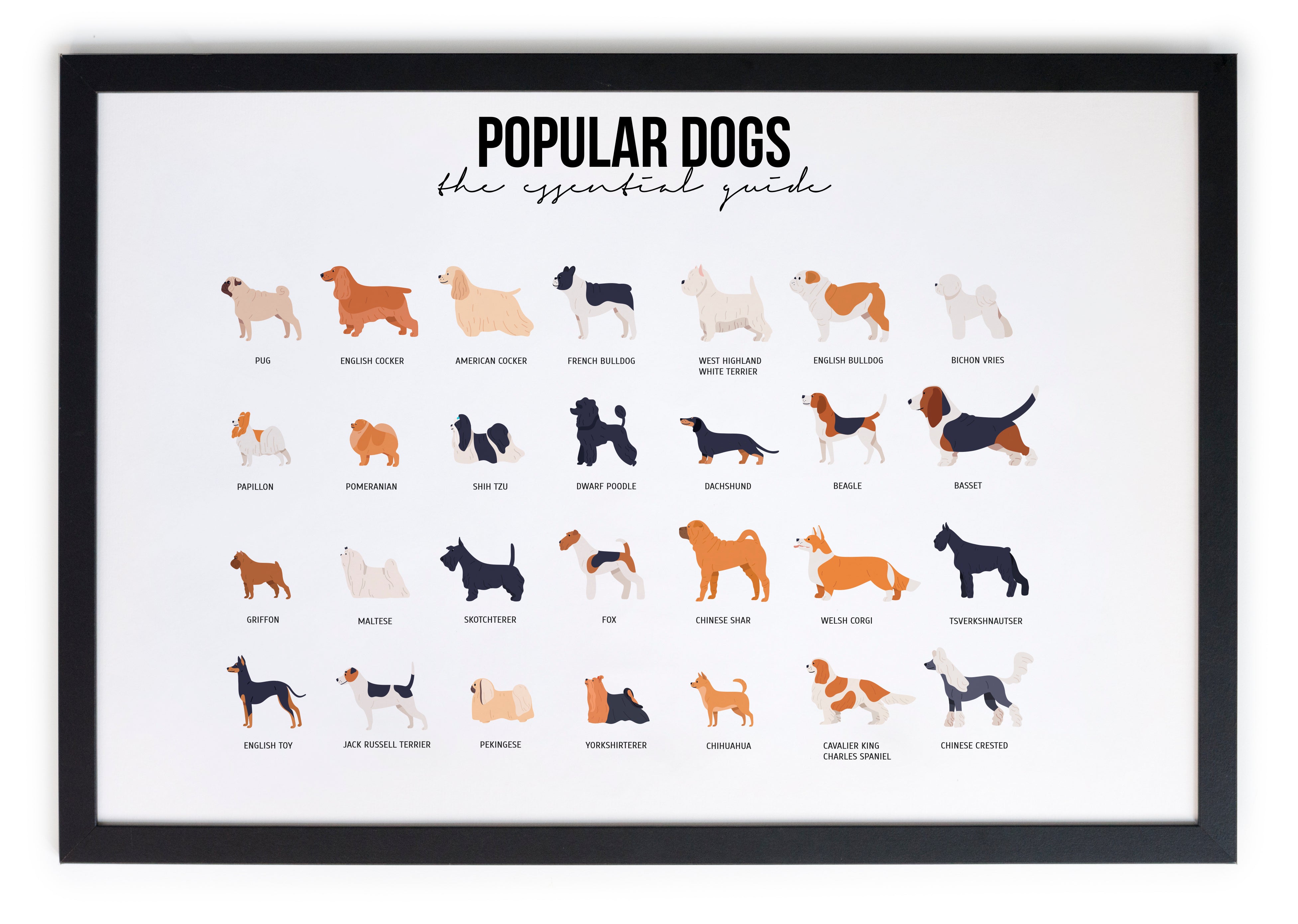 Zwarte lijst met kader 40×30 honden