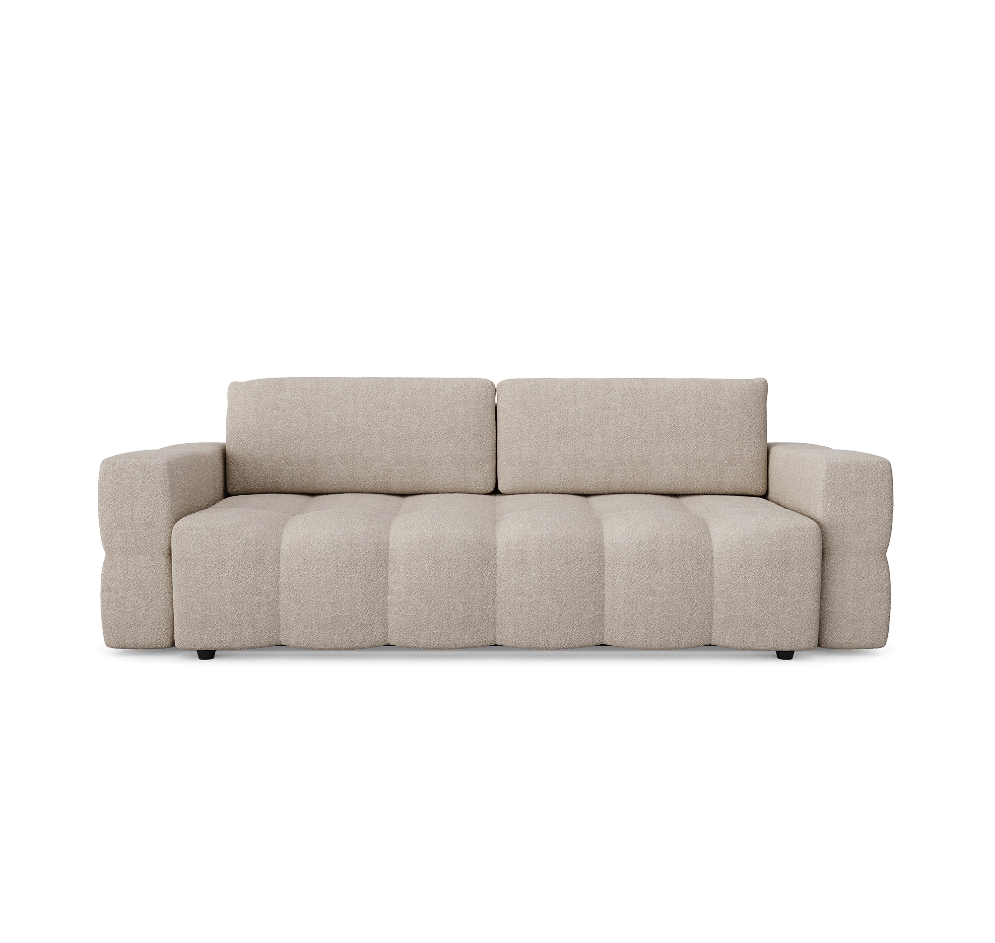 Sia Home – Slaapbank walnoot GABRIEL – bouclette stof beige 247cm