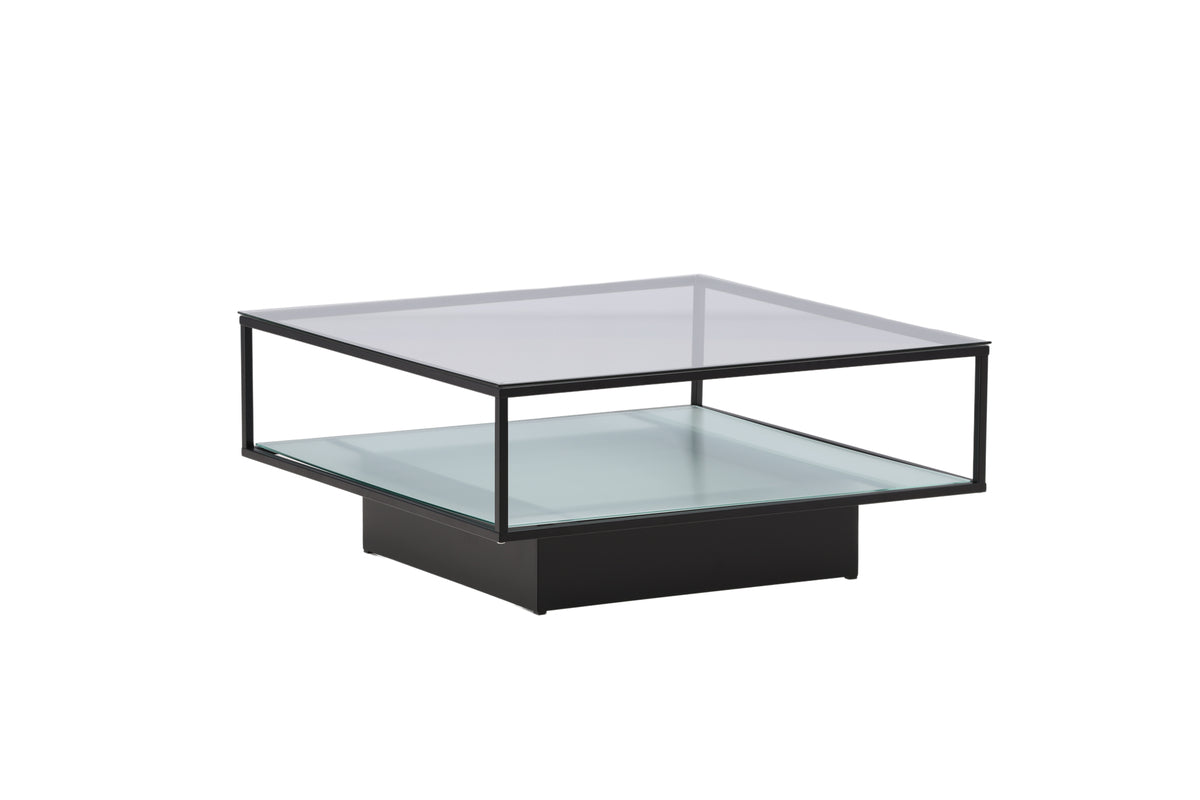 Rebellenclub Salontafel Lucera – 90 x 90 cm – Zwart met Glazen Blad