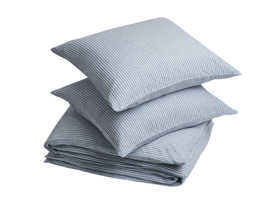 Yumeko dekbedovertrek gewassen linnen blue stripe 200×220 + 2/60×70